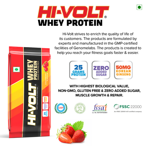 Hi-Volt Whey Protein (Strawberry) - Pack of 30 Sachet