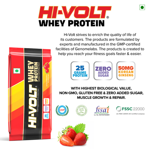 Hi-Volt Whey Protein Travel Pack (Strawberry) - Pack of 6