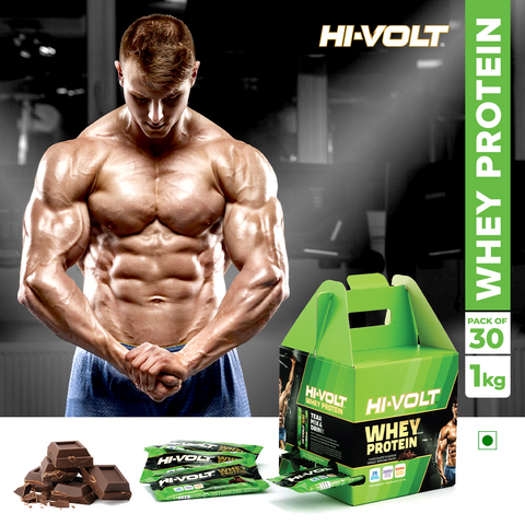 Hi-Volt Whey Protein (Chocolate) - 1 KG | Pack of 30 Sachet