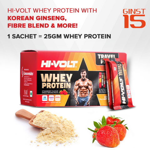 Hi-Volt Whey Protein Travel Pack (Strawberry) - Pack of 6