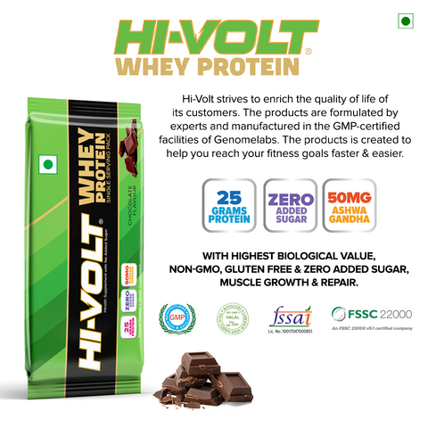 Hi-Volt Whey Protein (Chocolate) - 1 KG | Pack of 30 Sachet